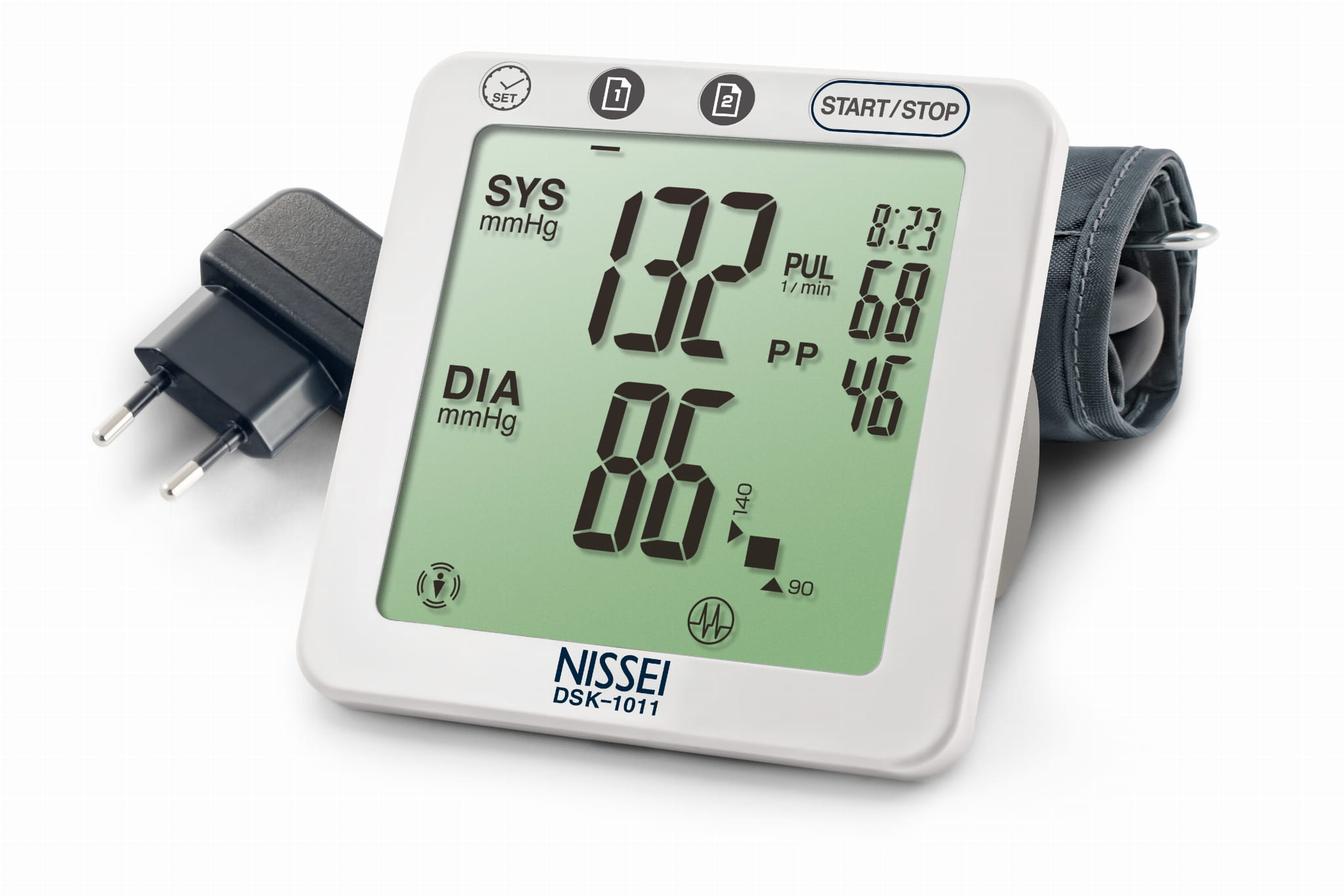 Nowoczesny japoński ciśnieniomierz elektroniczny z zasilaczem Nissei DSK-1011
